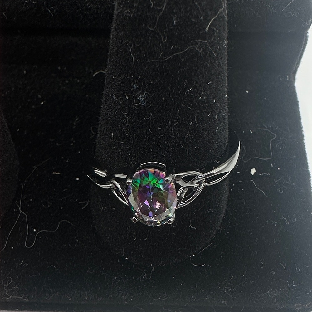Mystic Topaz Oval Solitaire Ring - Black Band